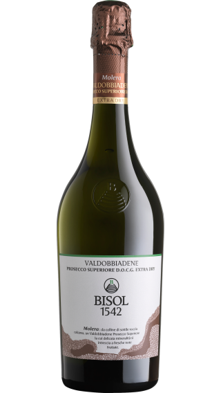 Bottle of Bisol Molera Valdobbiadene Prosecco Superiore Extra Dry 2021 wine 750 ml