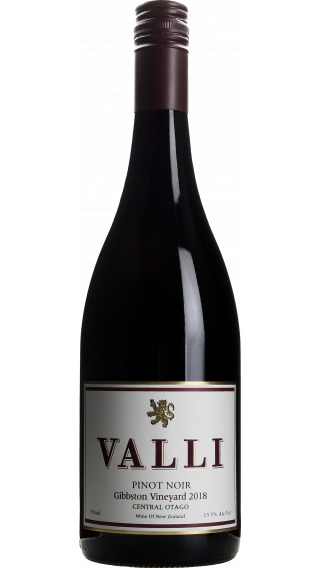Bottle of Valli Gibbston Vineyard Pinot Noir 2018 wine 750 ml